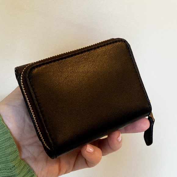 NWT💃Coach Small Trifold Wallet In Signature Canvas Brown Black - Picture 2 of 8